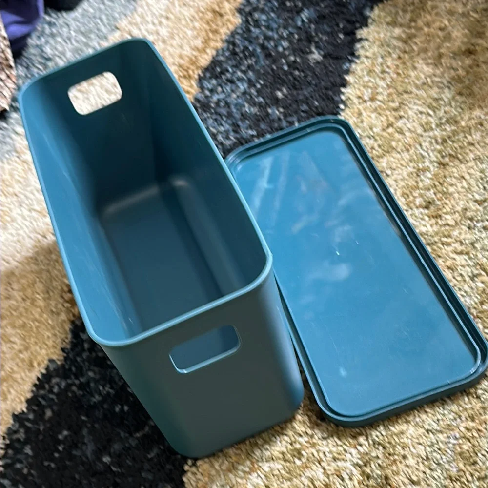 Navy Blue Long Stackable Organizer Bin w/Fitted Lid 14